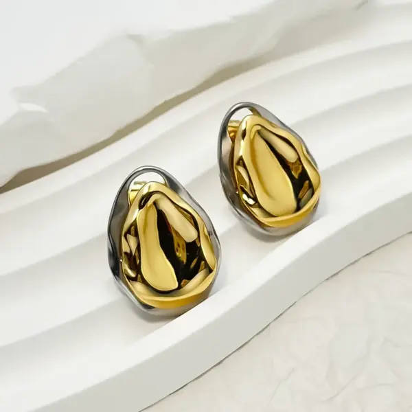 Wholesale Double Layer Gold And Silver Color Stainless Steel Electroplated 18K Gold Plated Waterdrop Shaped Women's Fashion Earrings