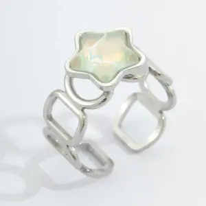 Steel Green Five-Pointed Star Ring / Adjustable Opening