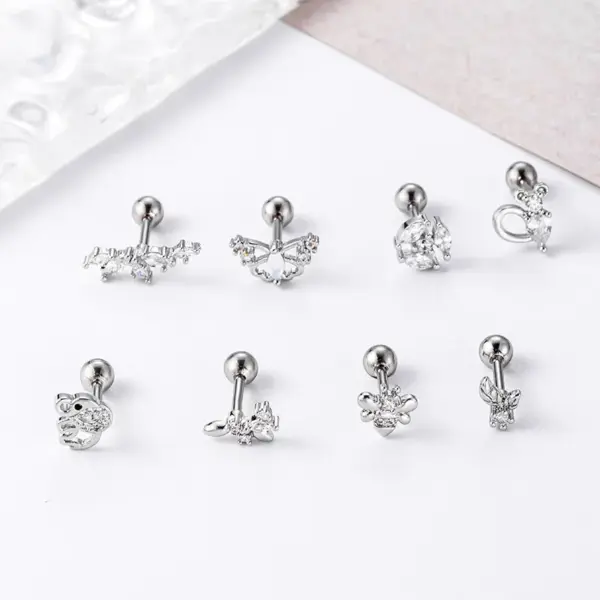 Wholesale 1 Piece 316L Stainless Steel Copper Zircon Ear Cartilage Rings & Studs Butterfly Waterproof Non Tarnish Surgical Steel