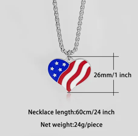 Wholesale 1 Piece 26mm 46mm 60cm 304 Stainless Steel Waves Heart Shape American Flag Pendant Chain
