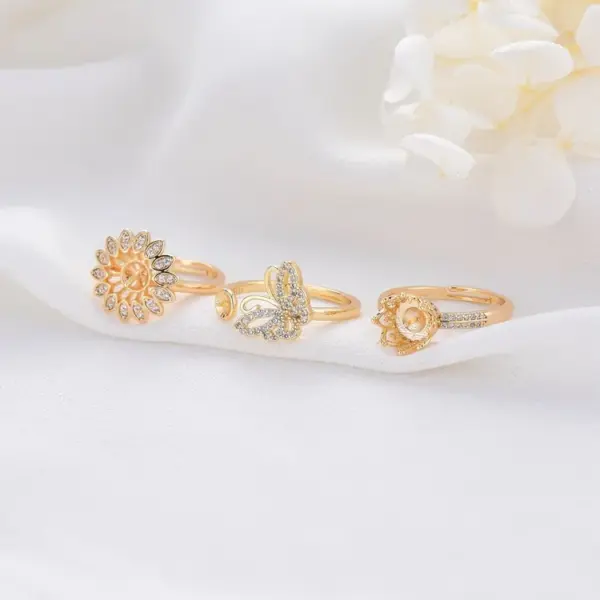 Wholesale Butterfly Open Rings For Women, Waterproof Non Tarnish Copper With 14K Real Gold Plated And Rhinestones, Electroplated Finish