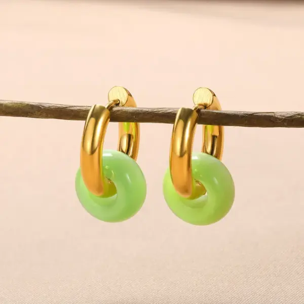 oly-6dce47a6ad46b1c0f210160e88fa5755 Wholesale 2pcs/set Green Natural Stone Jewelry Set 18K Gold Plated Stainless Steel Open Bracelet Earrings Waterproof Simple Style Basic Two-Piece Natural Stone Jewelry Set Accessories Wholesale Christmas Birthday Gift Choice