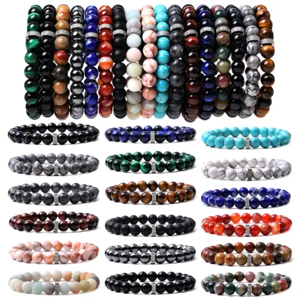 Wholesale Simple Style Round Natural Stone Elastic String Titanium Steel Woven Chain Bracelets In Bulk