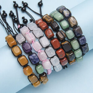 Wholesale Natural Stone Hand-Woven Colorful Crystal Bracelet Rectangular Stone Yoga Bracelet Adjustable Braided Bracelet