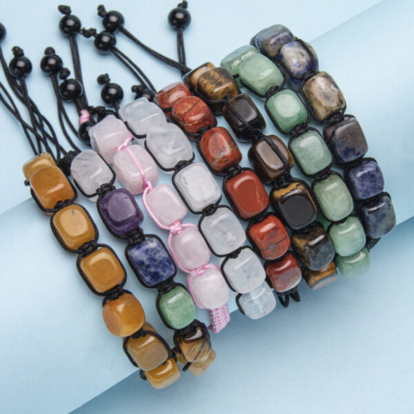 Wholesale Natural Stone Hand-Woven Colorful Crystal Bracelet Rectangular Stone Yoga Bracelet Adjustable Braided Bracelet