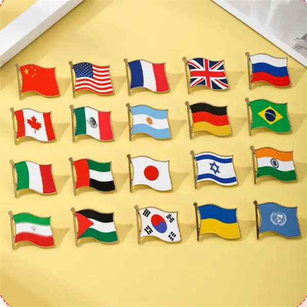 oly-6de379daa75c3d365c02d32f8ce9bcab Wholesale National Flag Cartoon Pinback Badge Metal Pin Featuring Stamping Craft In Multicolor