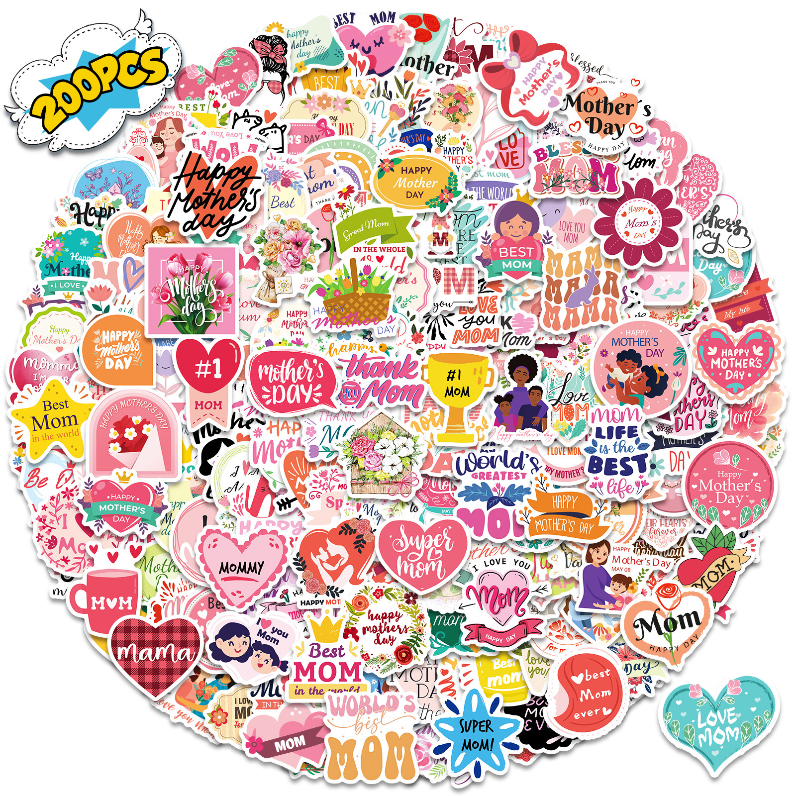 Wholesale 50-200 pieces Mother's DAY stickers Ma Xun AliExpress HAPPY HAPPY Mother's DAY stickers