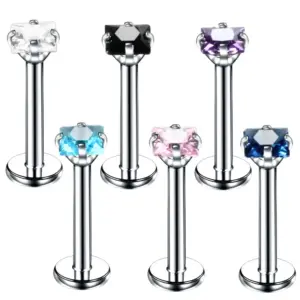 oly-6df796363fecb44319c7449b4dcf936f Wholesale Fashion Square Stainless Steel Inlay Zircon Lip Stud 1 Piece