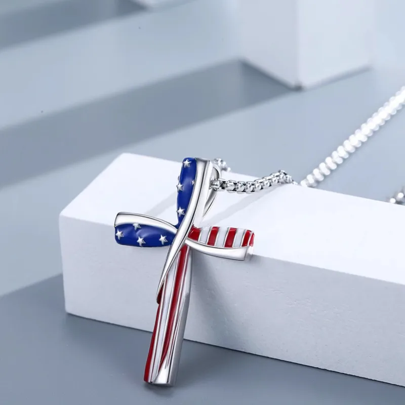 Wholesale Vintage Style Classic Style Cross American Flag Alloy Zinc Alloy Chain-free Pendant Necklaces Wholesale