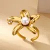 Wholesale 18K Real Gold Plated Copper PVD Coated Zircon Geometric Flower Butterfly Waterproof Non Tarnish Open Rings