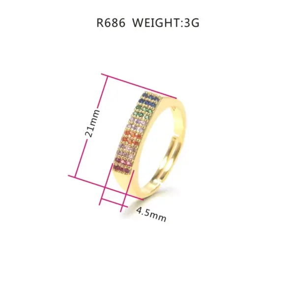 Wholesale Women’s Rectangle Claw Setting Ring In Brass With 18K Real Gold Water Plating And Zircon Inlay