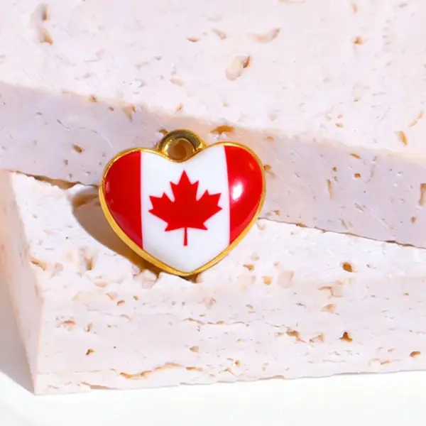 Wholesale Stainless Steel Flag Pendant Heart Shape Necklace DIY Jewelry Accessories Printed Pattern European Style Fashionable Design