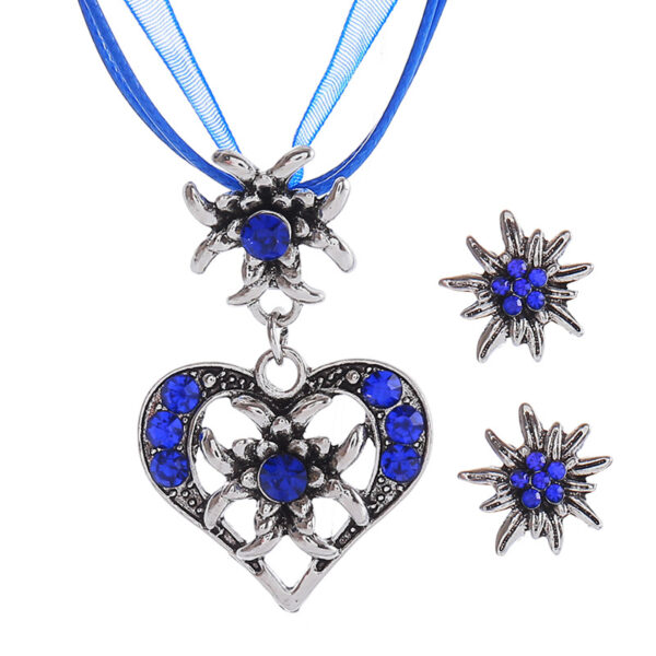 Wholesale Alloy Edelweiss Necklace Set, Beer Festival Luxury Retro Heart-Shaped Diamond Jewelry
