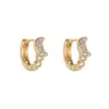Wholesale Moon Pattern Bezel Setting Earrings For Women, Electroplated Copper With Zircon Inlay, Stud Earrings