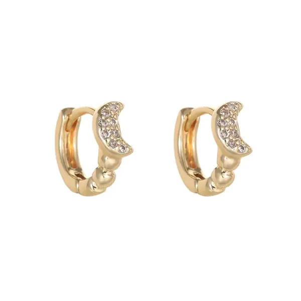 Wholesale Moon Pattern Bezel Setting Earrings For Women, Electroplated Copper With Zircon Inlay, Stud Earrings