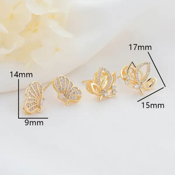 Wholesale Three-dimensional Butterfly Stud Earrings For Women With Copper And Zircon Inlay, Featuring 925 Sterling Silver Posts