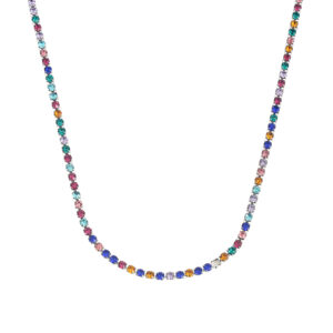 Colored 3mm Diamond Silver Necklace