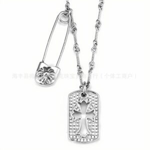 Vintage silver pin military necklace