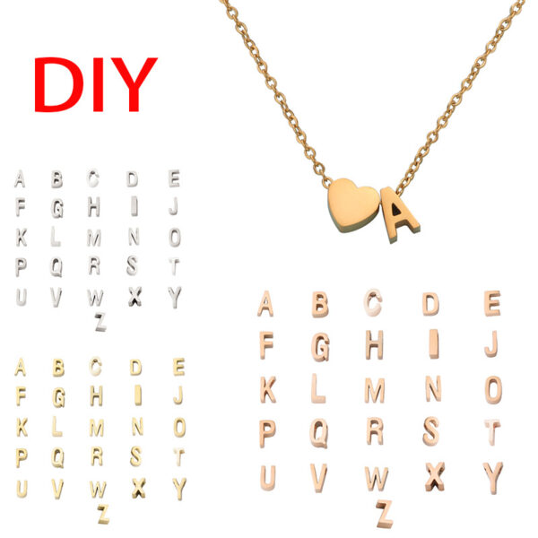 Wholesale  Personalized Fashion Stainless Steel Pendant Golden Heart English Letters Small Hole Beads A- Z Couple Necklace