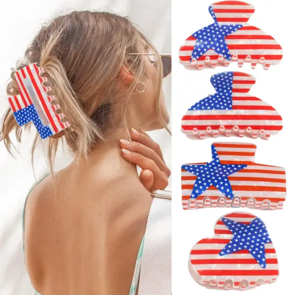 Wholesale Acrylic Hair Clip American Flag Design Independence Day Hair Accessory For Women Modern Black And Blue Hair Clip