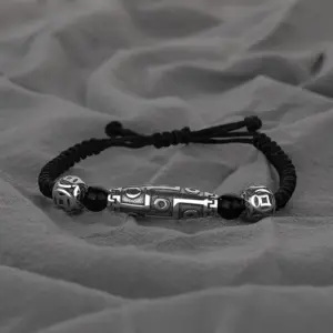 Wholesale Vintage Lulu Men's Bracelet Handmade Woven Beads Black Rope Simple British Style Geometric Copper Bracelet