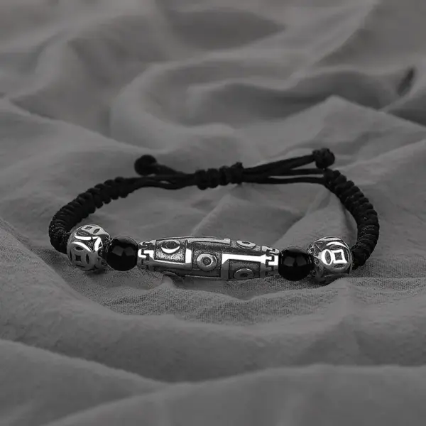Wholesale Vintage Lulu Men's Bracelet Handmade Woven Beads Black Rope Simple British Style Geometric Copper Bracelet