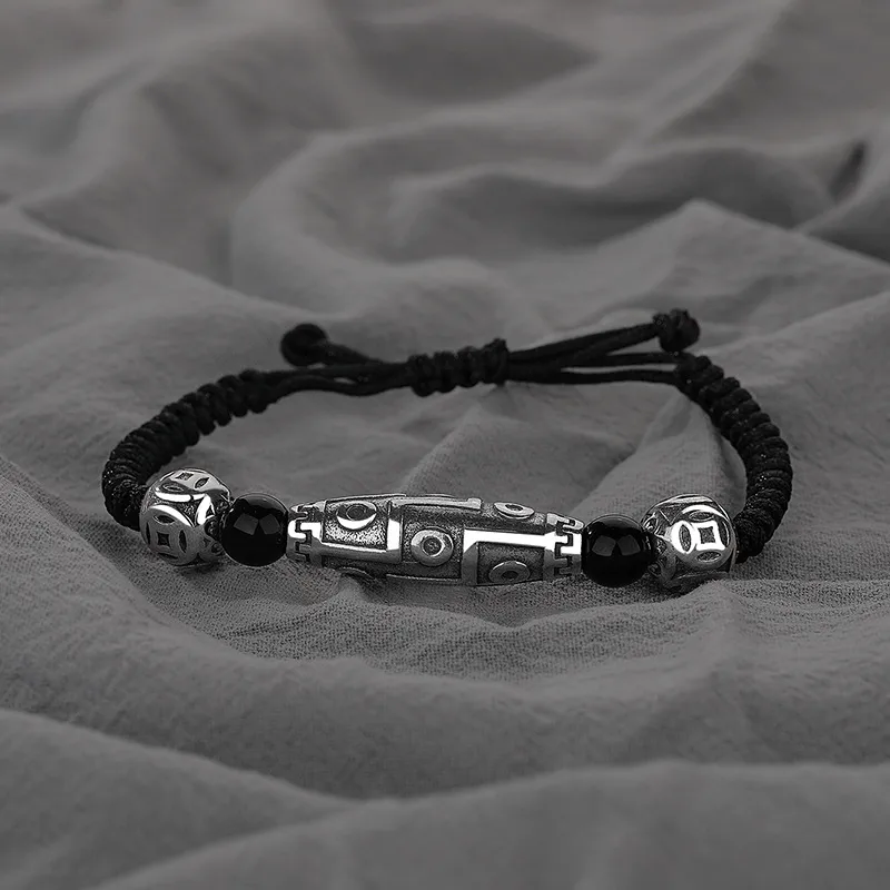 Wholesale Vintage Lulu Men's Bracelet Handmade Woven Beads Black Rope Simple British Style Geometric Copper Bracelet