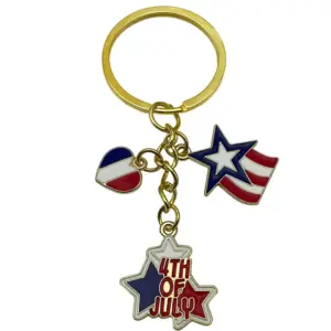 Gold Blue American Independence Day Heart Flag Keychain - 6.1g - ER1674