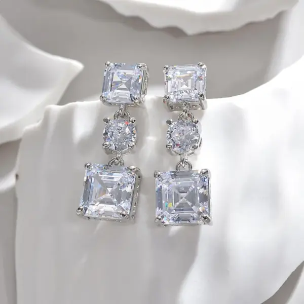 Wholesale 1 Pair Basic Simple Style Square Inlay Copper Zircon Drop Earrings