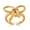 Wholesale Jewelry Lady Classic Style Shiny Bow Knot Copper Pearl Copper 18K Gold Plated Big Bow Pearl Bowknot Adjustable Ring Open Rings Rings