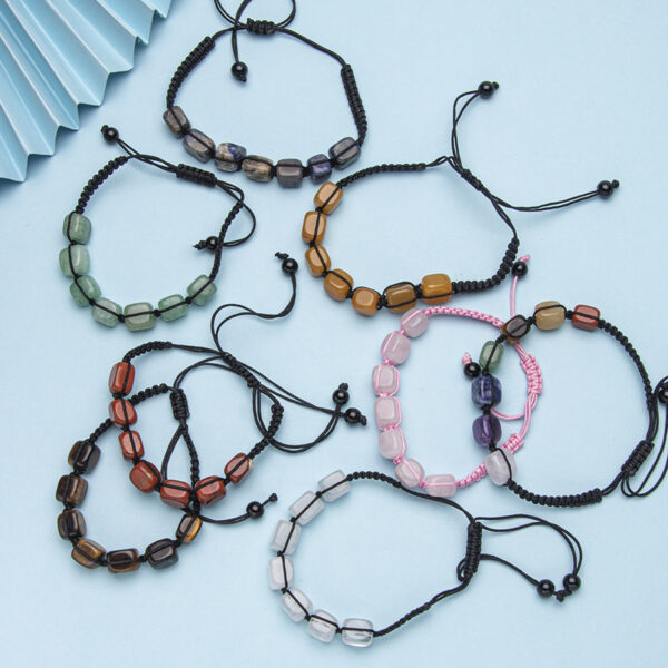 Wholesale Natural Stone Hand-Woven Colorful Crystal Bracelet Rectangular Stone Yoga Bracelet Adjustable Braided Bracelet
