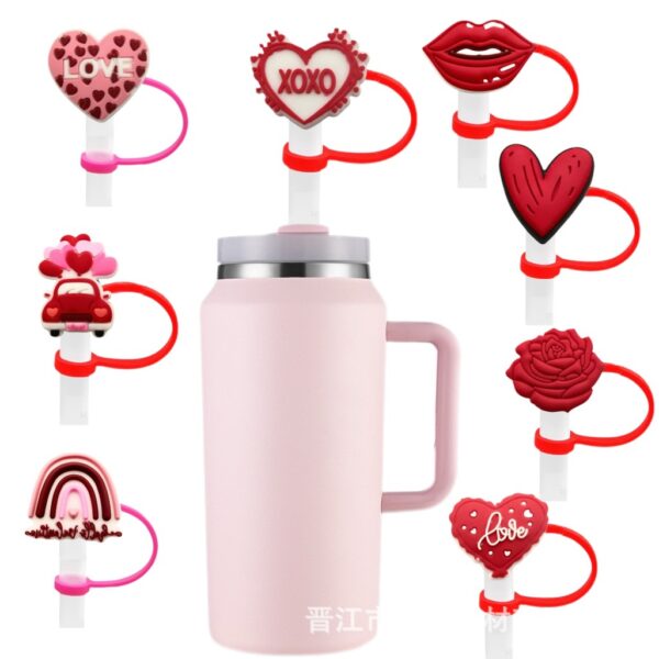 Wholesale Valentine's Day Series of Love Straw Caps, Creative Cartoon Silicone Dust-Proof Plugs, Water Cup Straw Sets, Decorative Ready-Made Products