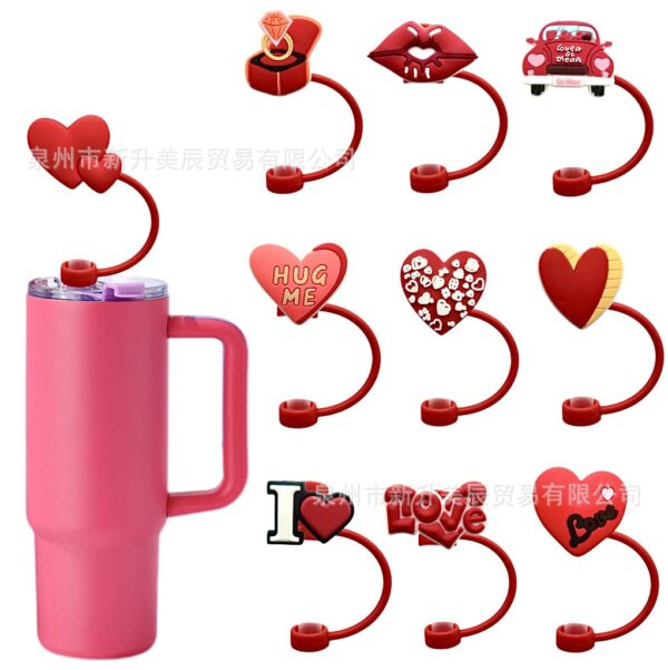 oly-6ed36c8bc1a677d9a398a894fc6c1ff6 Wholesale Valentine's Day Love Straw Cap Straw Sleeve Silicone Dust Plug Cute Party Straw Decorations