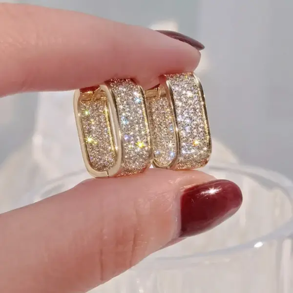 Wholesale Copper Zircon U Shape Shiny Hoop Earrings For Women'S
