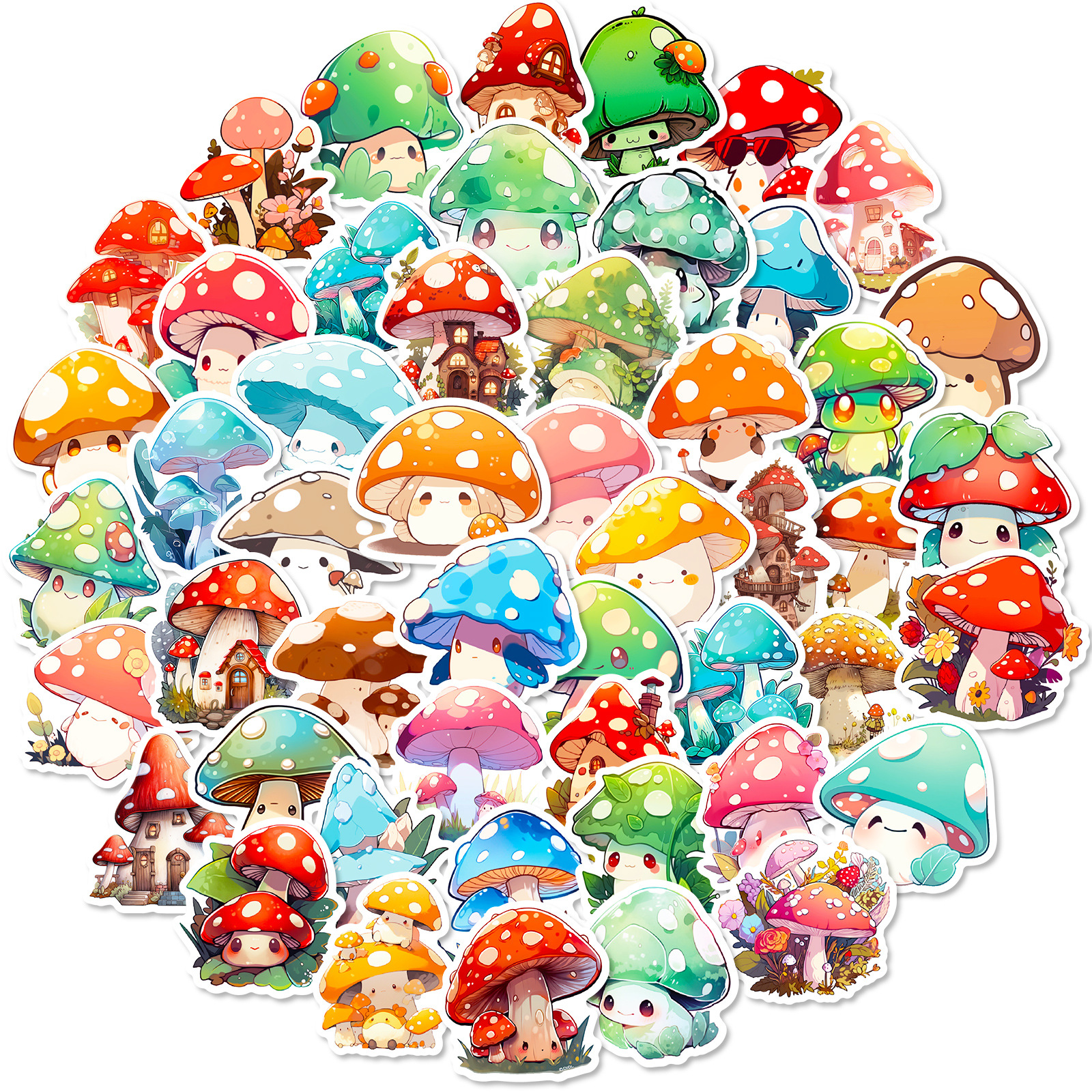 Wholesale Big Sale 50 Mushroom Stickers Psychedelic Retro Cute Mushroom Export Amazon Cute Colorful Graffiti Stickers Batch