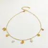 Wholesale Stainless Steel 18K Gold Plated Multi-Pendants Necklace Imitation Pearl Embedded Zircon Heart Sakura Design Casual Romantic Artistic