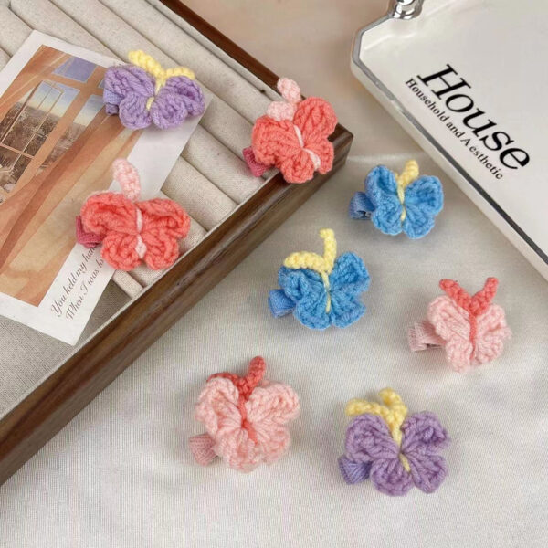Wholesale Children's Wool Butterfly Hairpin Japanese and Korean Sweet Girl Side Clip Bangs Clip Knitted Hair Accessories for Women