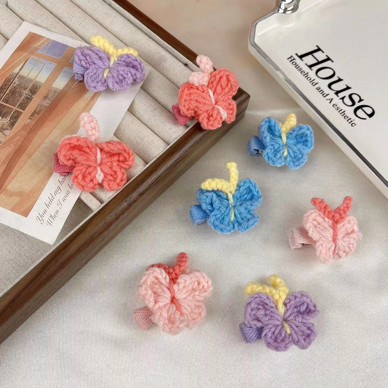 Wholesale Foreign Trade Europe and the United States New Children's Wool Butterfly Hairpin Japanese and Korean Sweet Girl Side Clip Bangs Clip Knitted