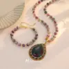 Wholesale Women’s Jewelry Set Featuring Water Droplets Pattern With Electroplated Copper And Natural Stone Inlay, 1 Set