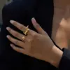 Wholesale Ladies Adjustable Open Ring Minimalist Style 18K Gold Stainless Steel Geometric Cat And Dog Design With Diamond Lines Sausage Dog