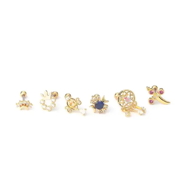 Wholesale 316L Stainless Steel Copper Ear Cartilage Rings & Studs Crown Waterproof Non Tarnish Surgical Steel