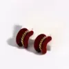 Wholesale New Style Burgundy Velvet Earrings Elegant Versatile High-end Retro Fashion Design Heart-shaped Stud Earrings For Women Copper Plated With 18K Real Gold