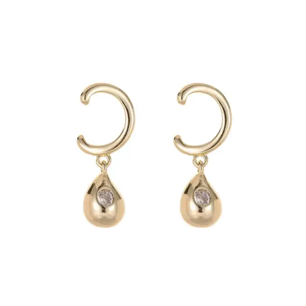 Wholesale Geometric Stud Earrings With 925 Sterling Silver Posts, Copper Base Electroplated And 14K Real Gold Plated Featuring Zircon Inlay