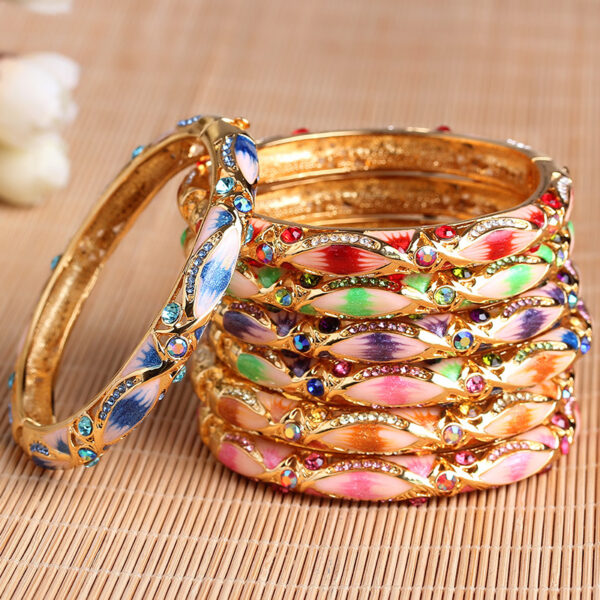 Wholesale China Cloisonne Bracelet Hollow Enamel Gold-plated Jewelry Women’s Fashion Wide Retro Bracelet Jewelry First