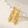 Wholesale Women’s Electroplated Grain Drop Earrings In 14K Real Gold Plated Copper With Zircon Inlay And UV Plating