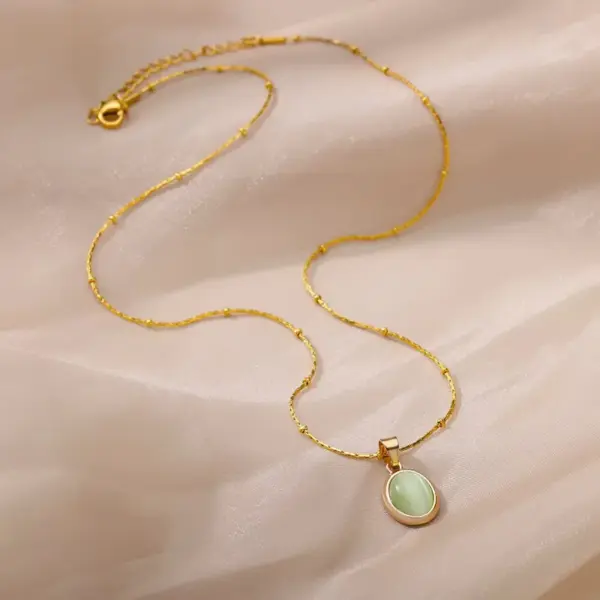 Wholesale PVD Coated Real Gold Plated Geometric 304 Stainless Steel Cat's Eye Stone Elegant Sweet Waterproof Non Tarnish 304 Stainless Steel Lobster Trigger Clasp Closure Pendant Necklace