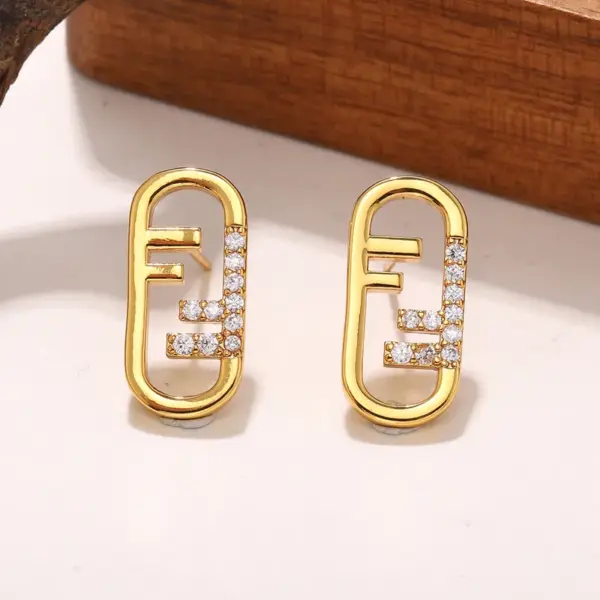 Wholesale Hypoallergenic Letter Stud Earrings For Women In Copper With KC Golden UV Plated Finish And Zircon Inlay