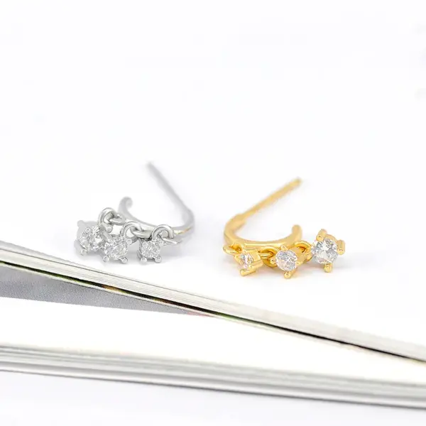 Wholesale Simple Style C Shape Gold Plated Copper Zircon Ear Studs