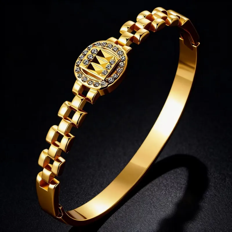 Wholesale Heart Shape Waterproof Non Tarnish Gold Bangle For Women In Simple Style With Artificial Rhinestones, 304 Stainless Steel