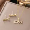 Wholesale Love Jewelry Set For Women Featuring Inlay Artificial Rhinestones With 18K Real Gold Plated Copper And Water Plating On Cable Chain